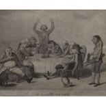 An 18th century satirical print, A Long Story, designed by H W Bunbury Esq, framed and glazed.