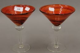 A pair of Murano glass ice cream flutes. 18 cm high.