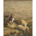 Sheep and Sheepdog, oil on canvas, framed. 24 x 29.5 cm.