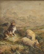 Sheep and Sheepdog, oil on canvas, framed. 24 x 29.5 cm.