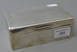 A silver cigarette box, the lid inscribed 'Prize for Aeronautical Science Awarded to SGT. APP. AIR.