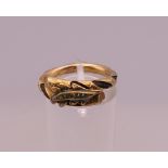 A Victorian unmarked 14 ct gold diamond and hair set mourning ring. Ring size M. 2.