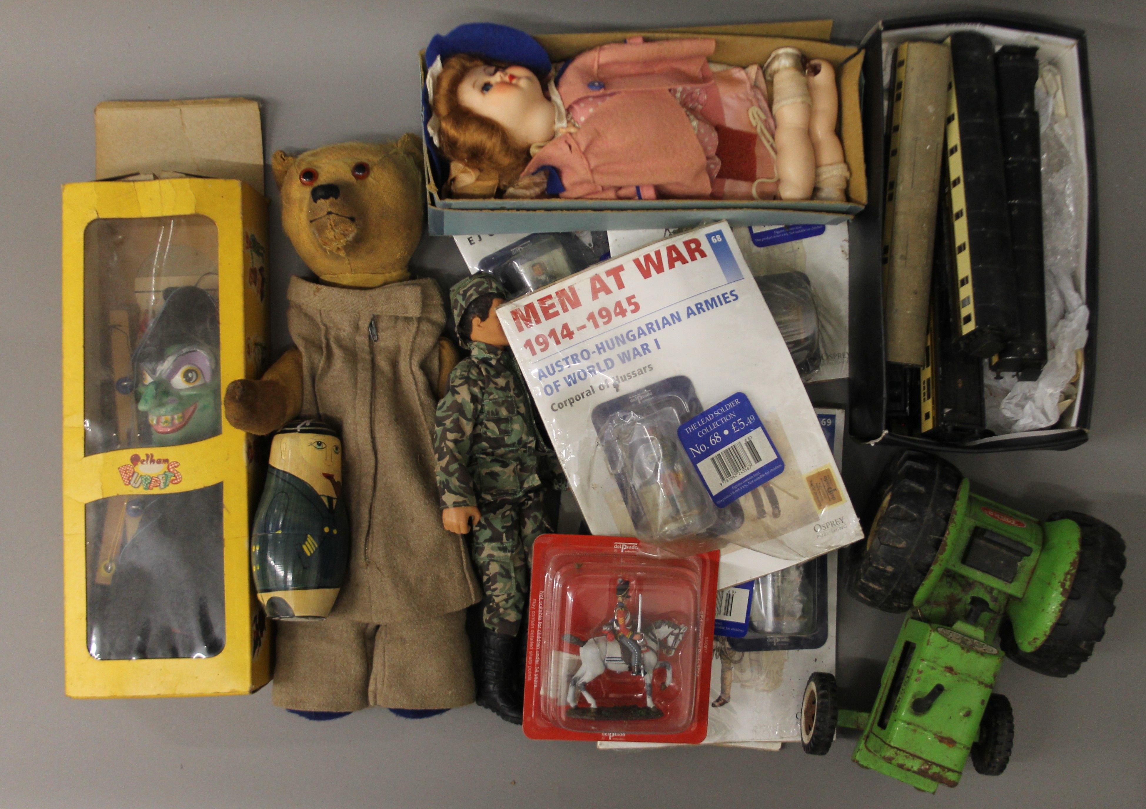 A quantity of various toys, including Pelham Puppets, Action Men, etc.