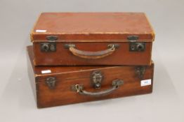 A wooden case and a vintage leather bound suitcase. The former 41.5 cm wide.