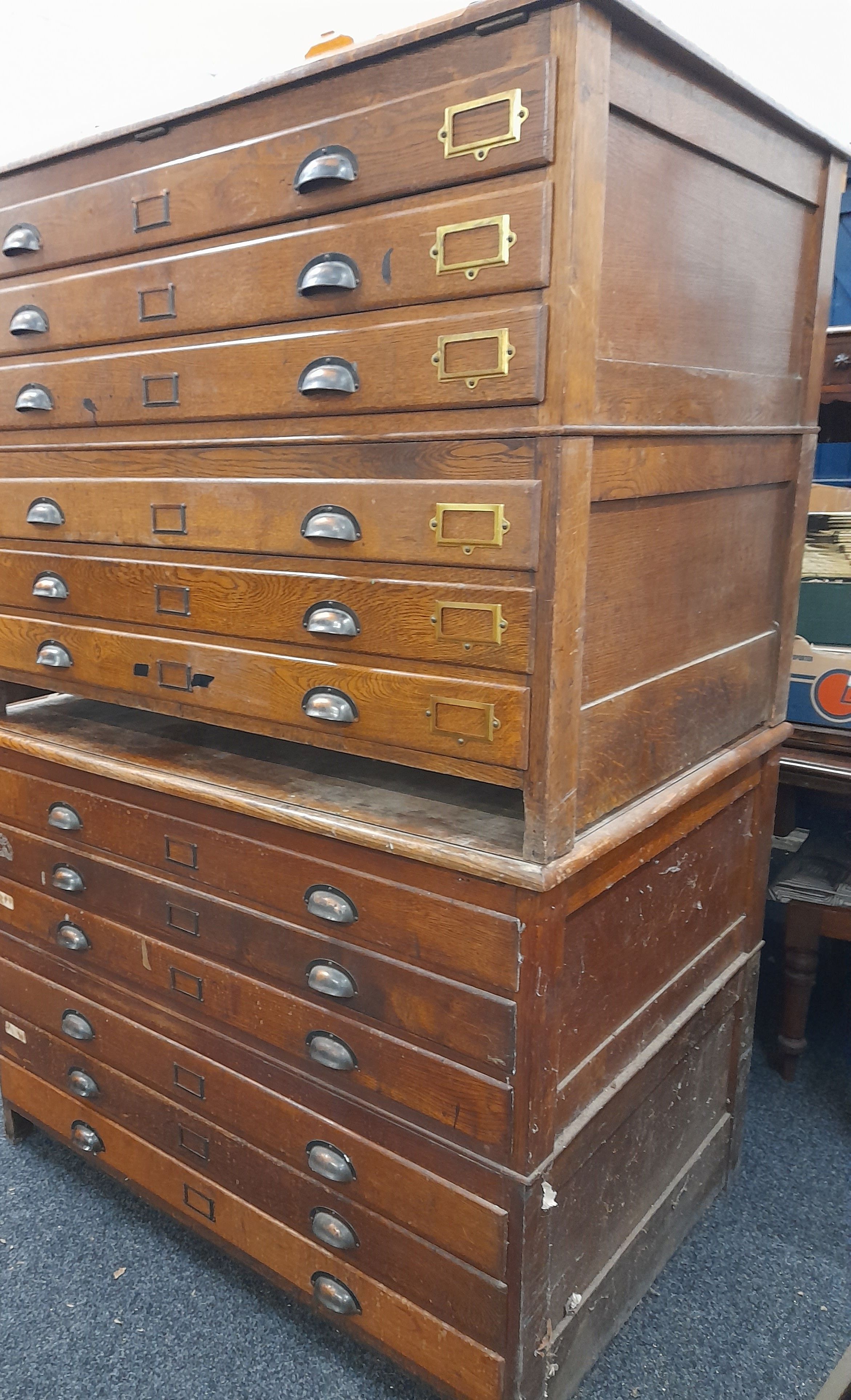Two vintage plan chests. 119 cm wide. - Image 10 of 12