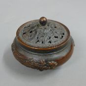 A bronze lidded censer. 10 cm diameter.