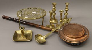 A quantity of various brass and copper ware.