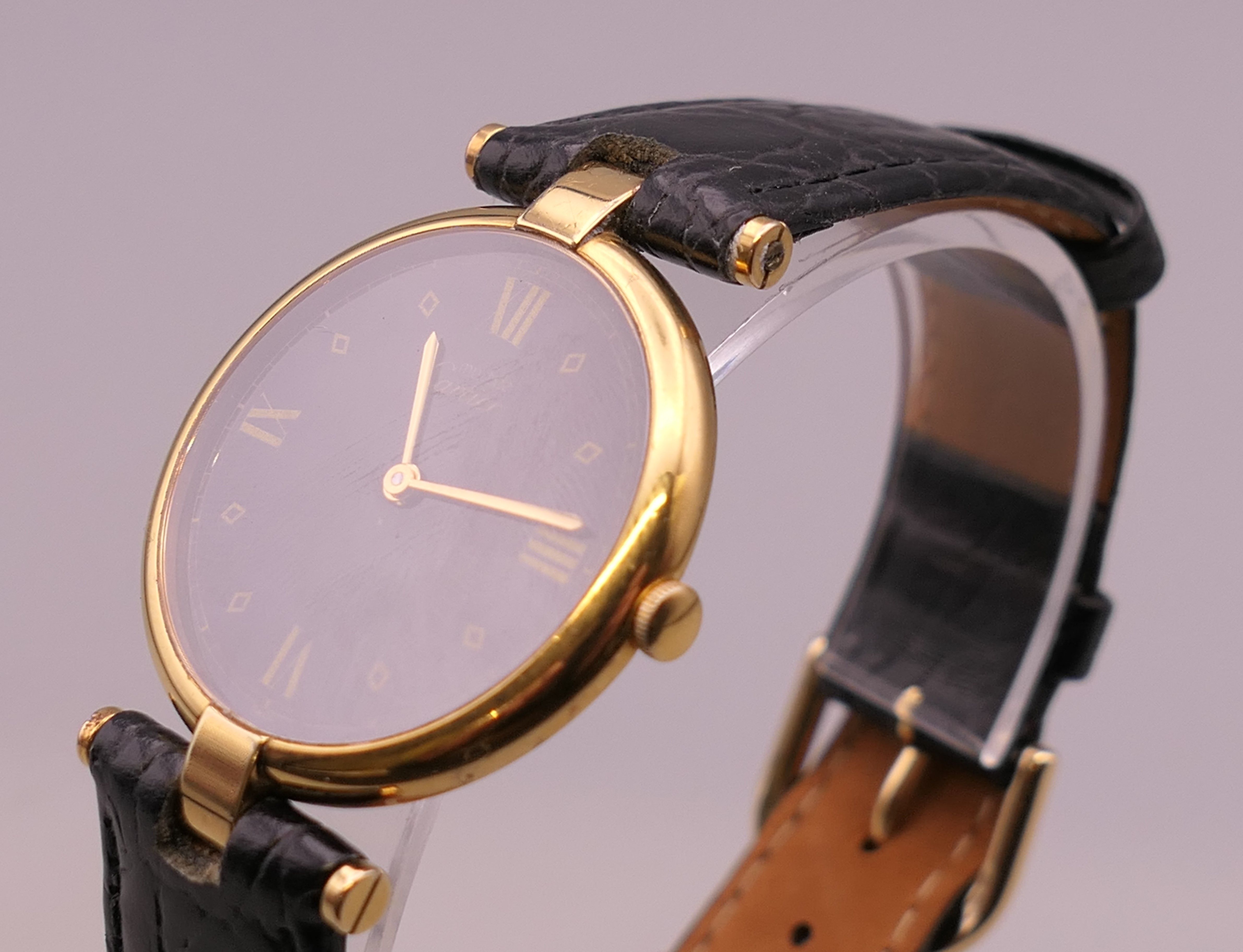 A Must de Cartier gold Vermeil gentlemen's wristwatch. 3 cm wide. - Image 3 of 4