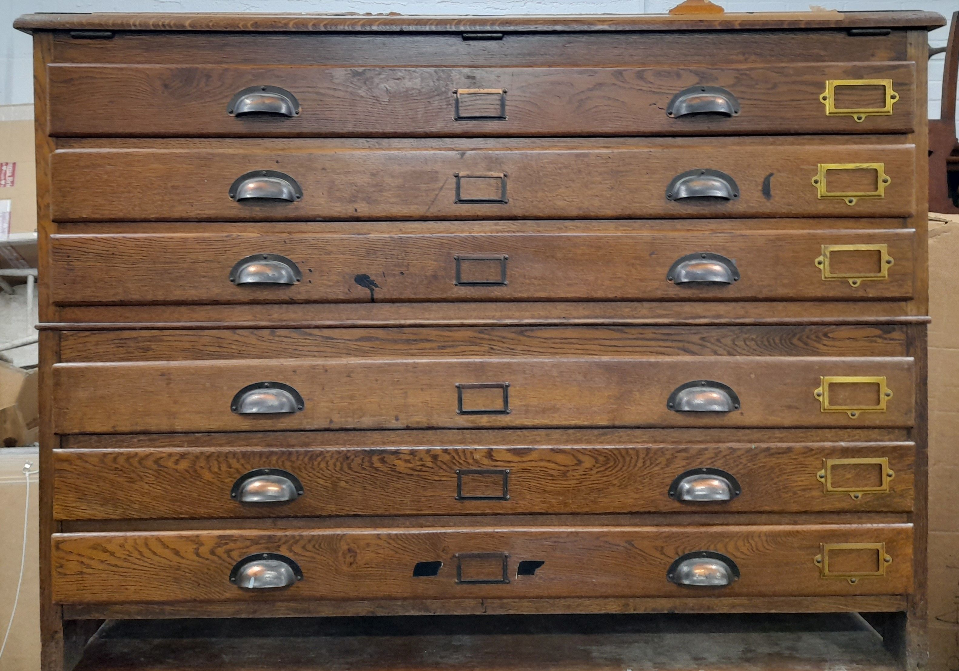 Two vintage plan chests. 119 cm wide. - Image 2 of 12