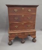 An 18th century oak chest on stand. 100 cm wide.