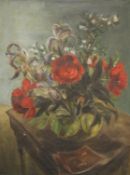 TERESA D'ELIA (1918-2011), Still Life of Flowers and Photograph, oil on canvas, framed. 51 x 68.