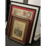 A quantity of various 19th century prints, a printed map of Kent and two etchings.