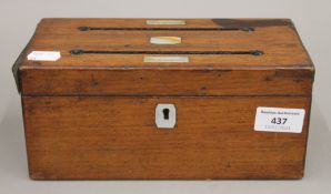 A Victorian mother-of pearl inlaid rosewood letter box. 22.5 cm wide.