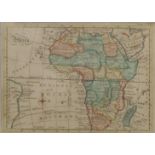 A Bell, a 19th century map of Africa, framed and glazed. 21 x 15 cm.