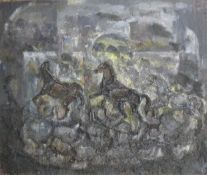 HEATHER ANDERSON, Horses in the Moonlight, oil on board, framed. 100 x 85 cm.