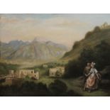 CONTINENTAL SCHOOL (19th century), Lovers on a Mountain Path, oil, unframed. 48 x 36 cm.