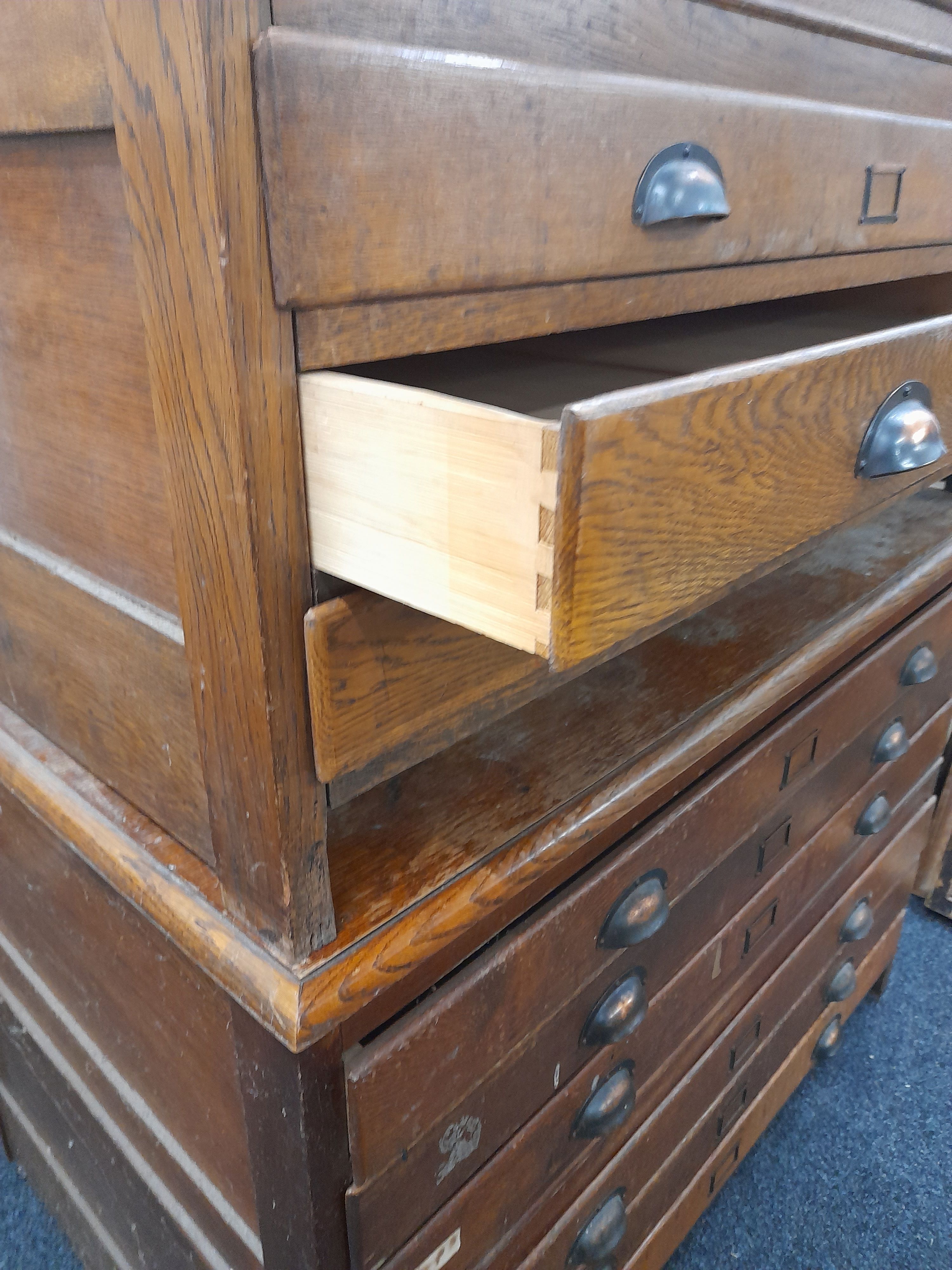 Two vintage plan chests. 119 cm wide. - Image 12 of 12