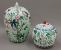 Two Chinese ginger jars. The largest 33 cm high.