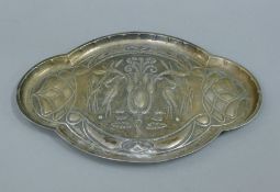 An Art Nouveau silver tray. 31 cm wide. 256.2 grammes.