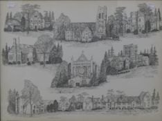 A print of various Churches, etc., framed and glazed. 65 x 50 cm overall.