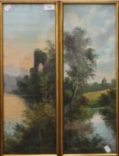 G MASE, a pair of oils, framed and glazed. 19 x 55 cm.