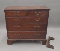 A 19th century oak chest of drawers. 91 cm wide, 46 cm deep, 82.5 cm high.