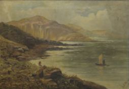 19TH CENTURY SCHOOL, Coastal Scene, oil on canvas, indistinctly signed, housed in a gilt frame.