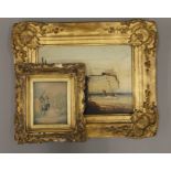 A 19th century gilt framed oil painting of a Coastal Scene and a 19th century gilt framed print of