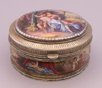 A Viennese enamel box depicting classical scenes. 6.5 cm wide, 3.5 cm high.