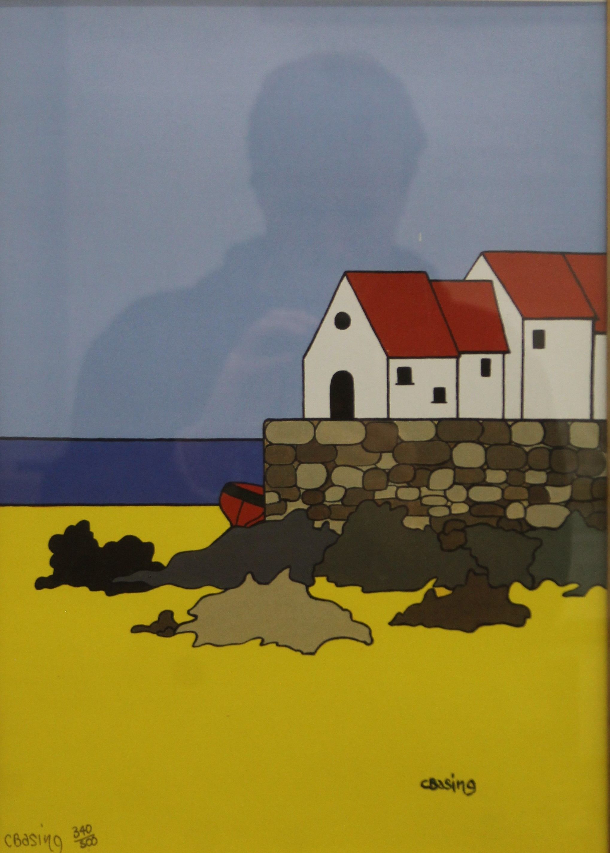 C BASING, Beach Scene, limited edition print, numbered 340/500, framed and glazed. 28.5 x 40 cm.