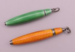 Two enamel propelling pencils. 5.5 cm long and 6 cm long.