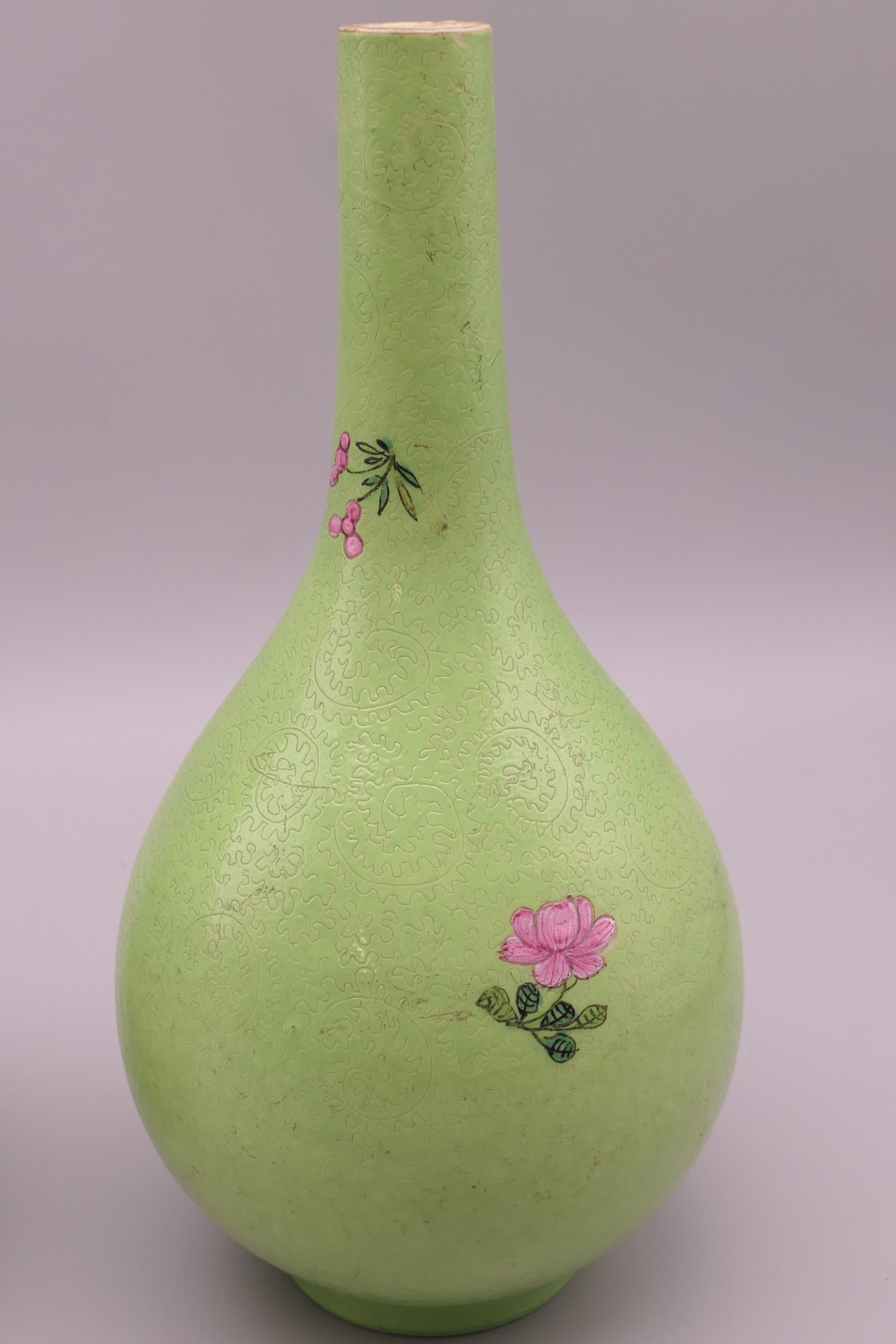 A pair of 19th century Chinese green ground porcelain vases decorated with floral sprays. 17. - Image 5 of 14