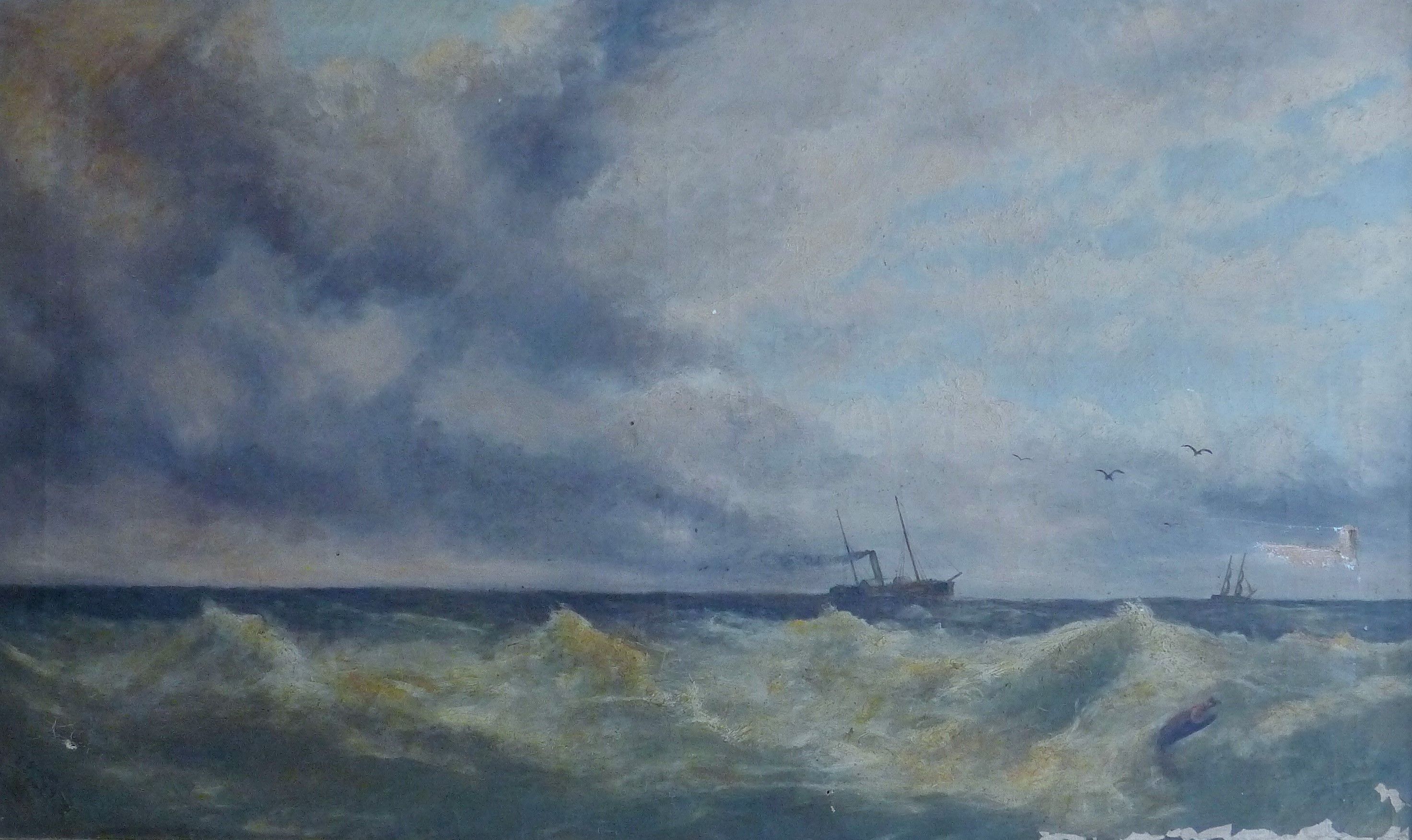 S STUBBS, Paddle Steamer at Sea, oil on canvas, signed and dated 1889, framed. 126 x 75 cm.