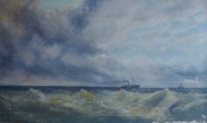 S STUBBS, Paddle Steamer at Sea, oil on canvas, signed and dated 1889, framed. 126 x 75 cm.