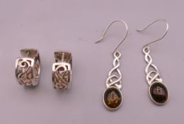 Two pairs of silver earrings. Drop earrings 3 cm high excluding suspension loop.