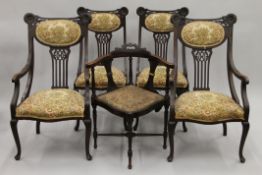 Four Edwardian salon chairs and a corner chair.