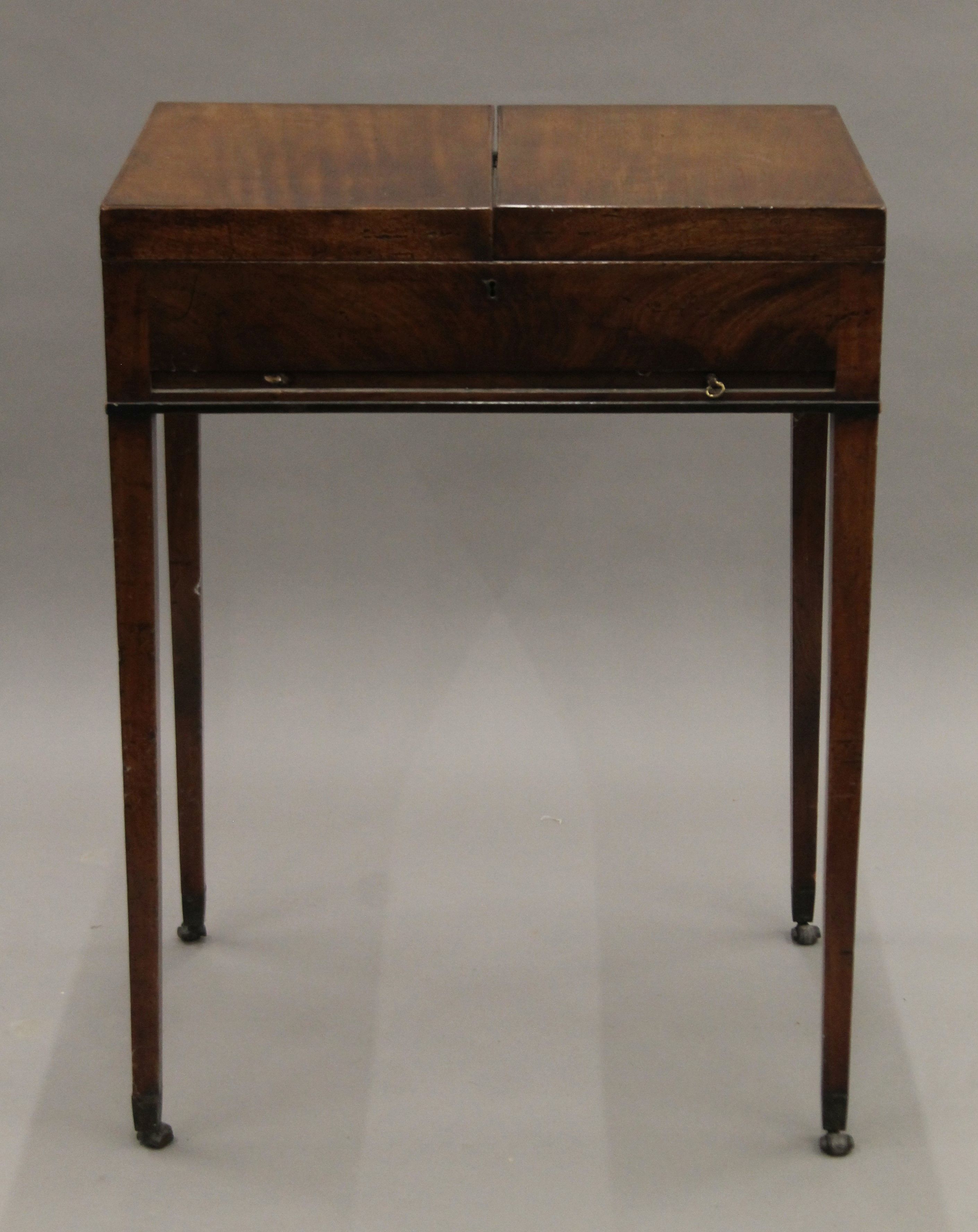 A 19th century mahogany gentleman's fold over dressing table. 63 cm wide. - Image 2 of 8