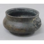 A Chinese unmarked white metal inlaid bronze censer. 17 cm wide.