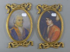 A pair of gilt framed miniatures. 23.5 cm high.
