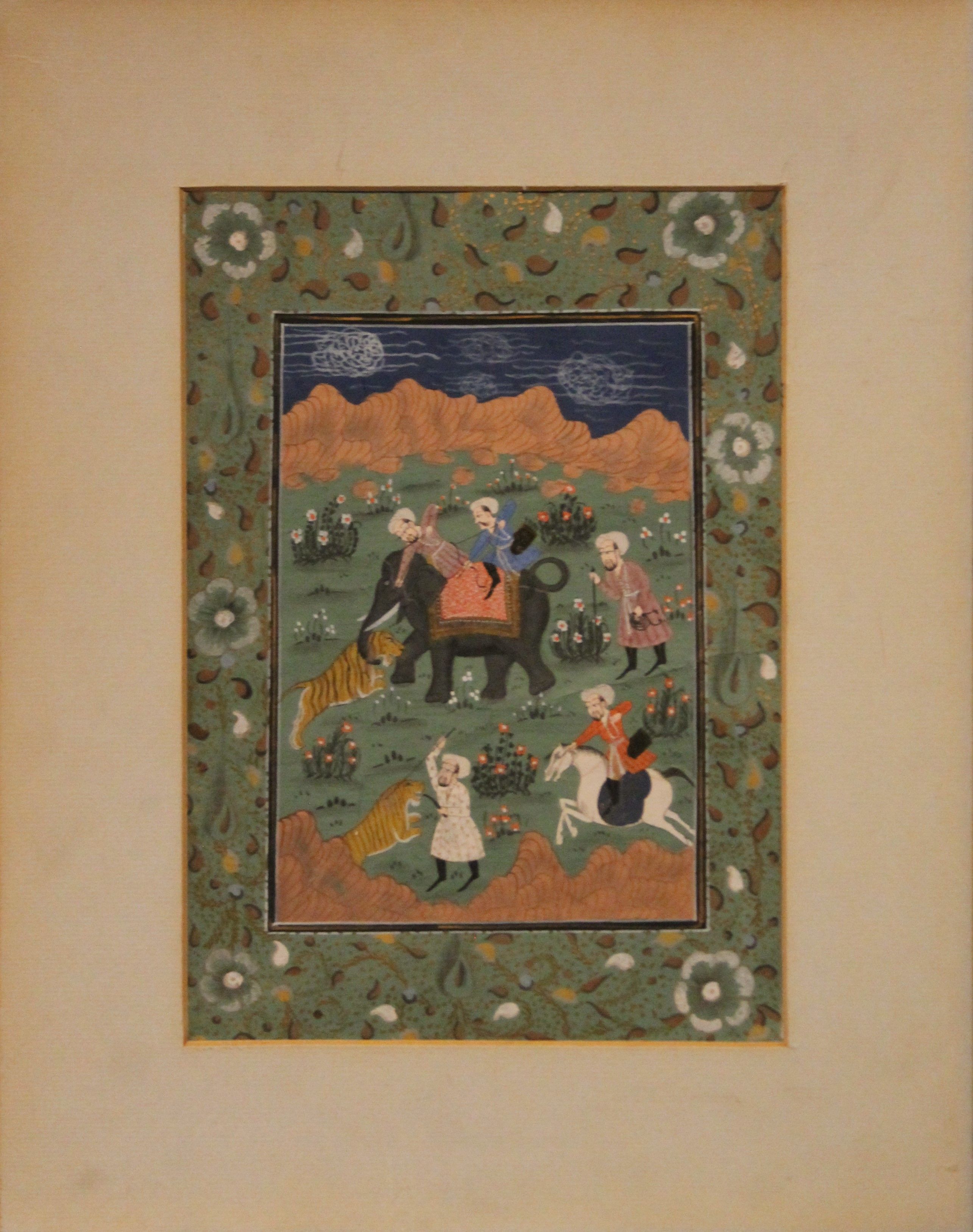 An early Indian watercolour of a tiger hunt with archers, with figures on an elephant, - Image 2 of 2