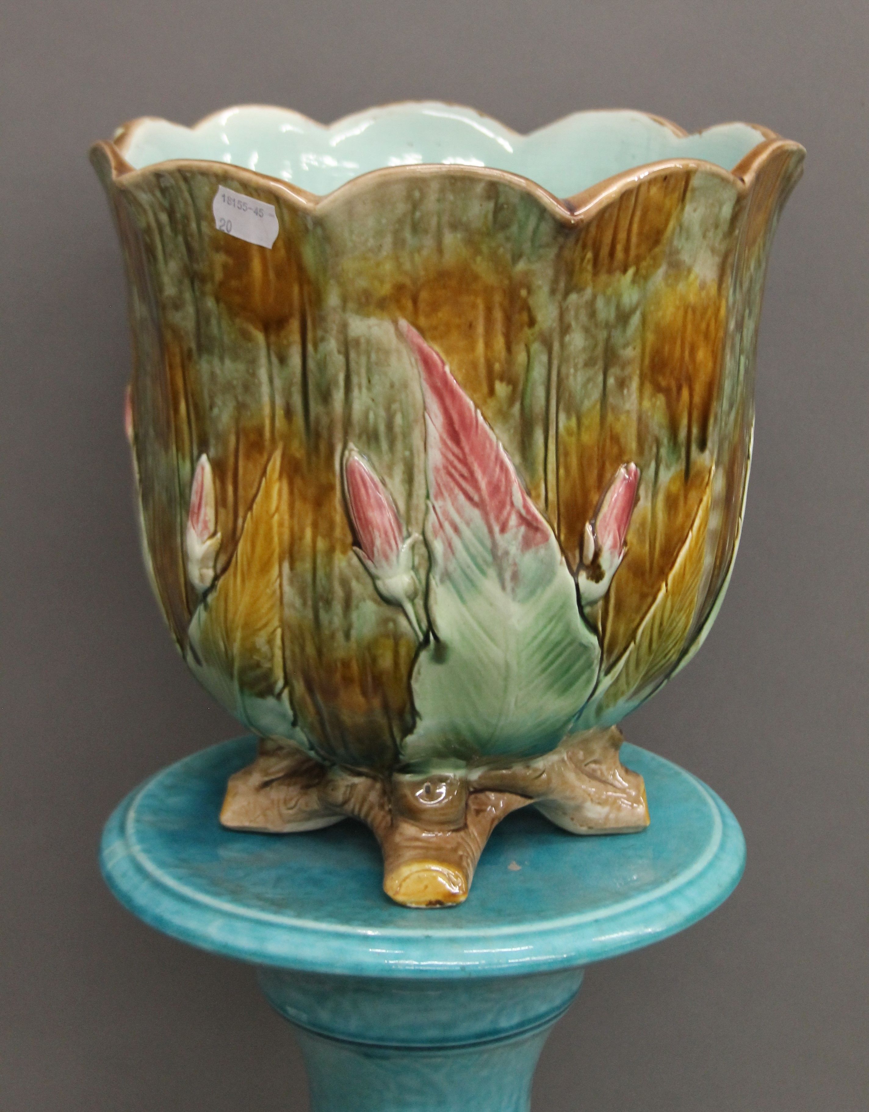A majolica jardiniere and a majolica stand. - Image 2 of 3