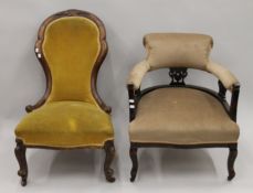 Two Victorian upholstered chairs.