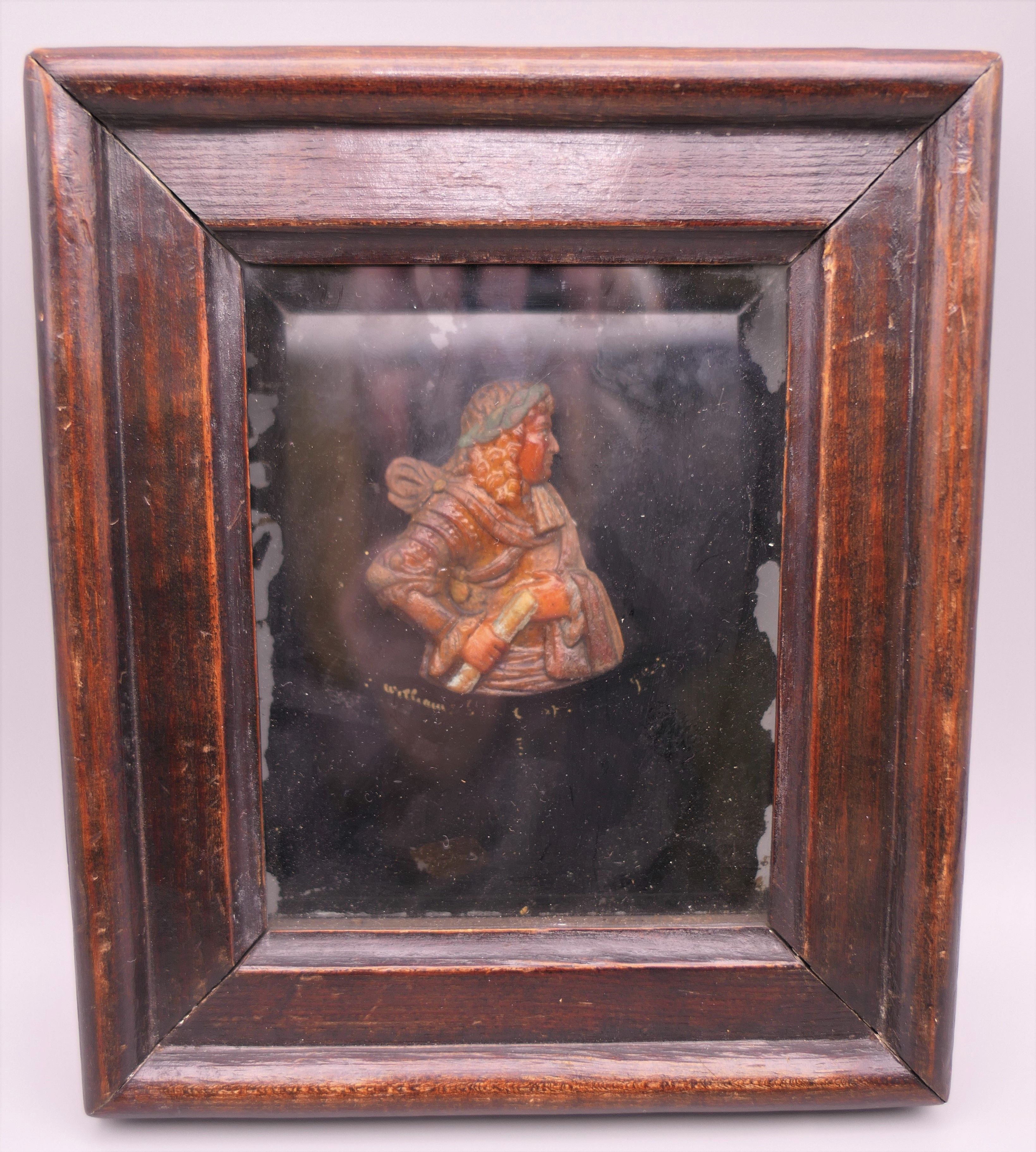 An antique wax portrait of William, The Duke of Orange, circa 1680, framed.