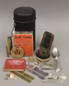 A quantity of miscellaneous items, including a military flask, buttons, etc.