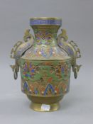 A bronze and cloisonne vase. 26 cm high.