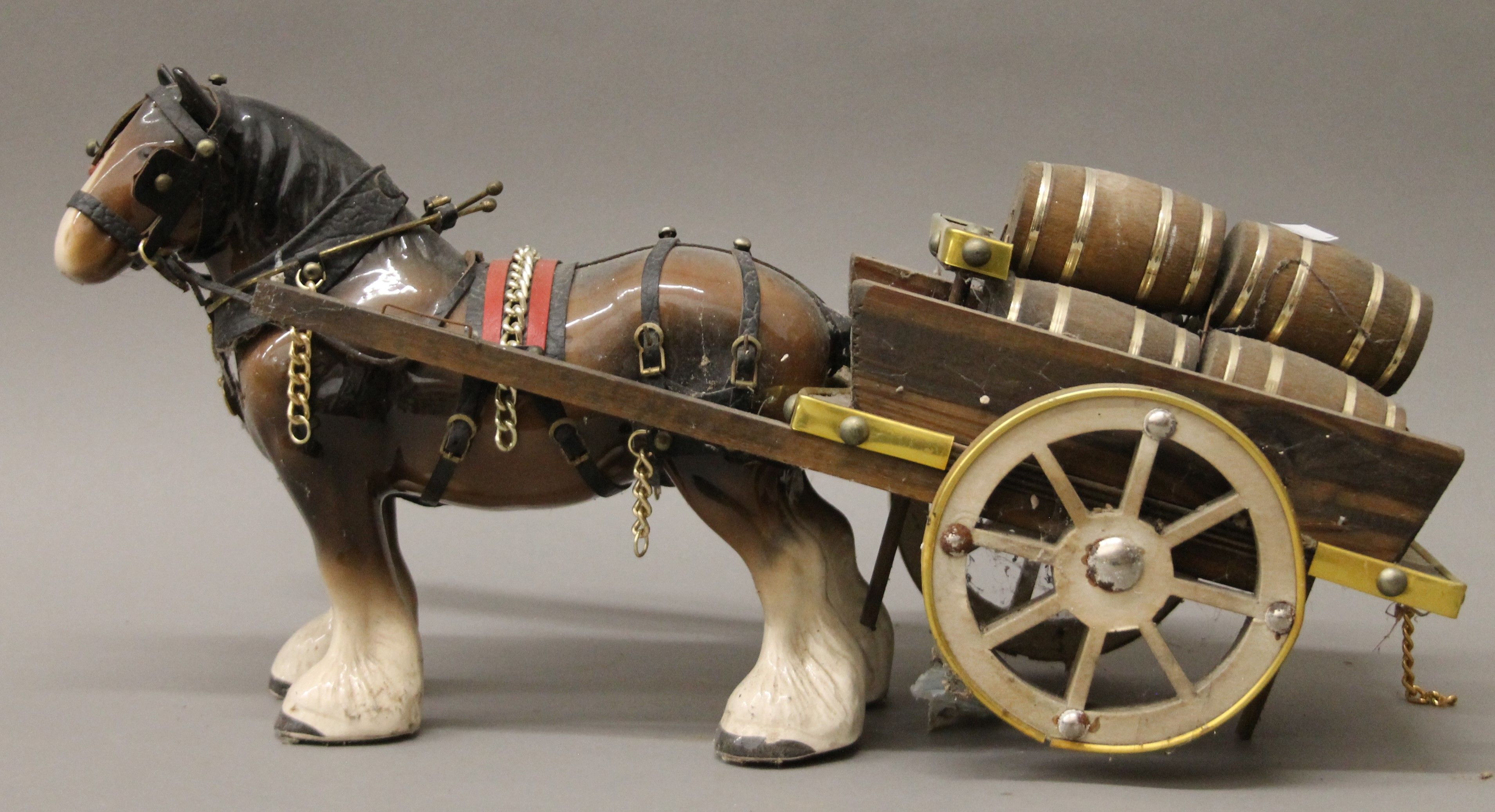 Three porcelain model cart horses and two carts. - Image 4 of 4