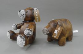 Two leather animal door stops - a pig and a bear.