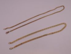 Two 9 ct gold chains. 46 cm long and 52 cm long respectively. 55.8 grammes.