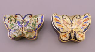 A pair of cloisonne butterfly form boxes. Each 5 cm wide.