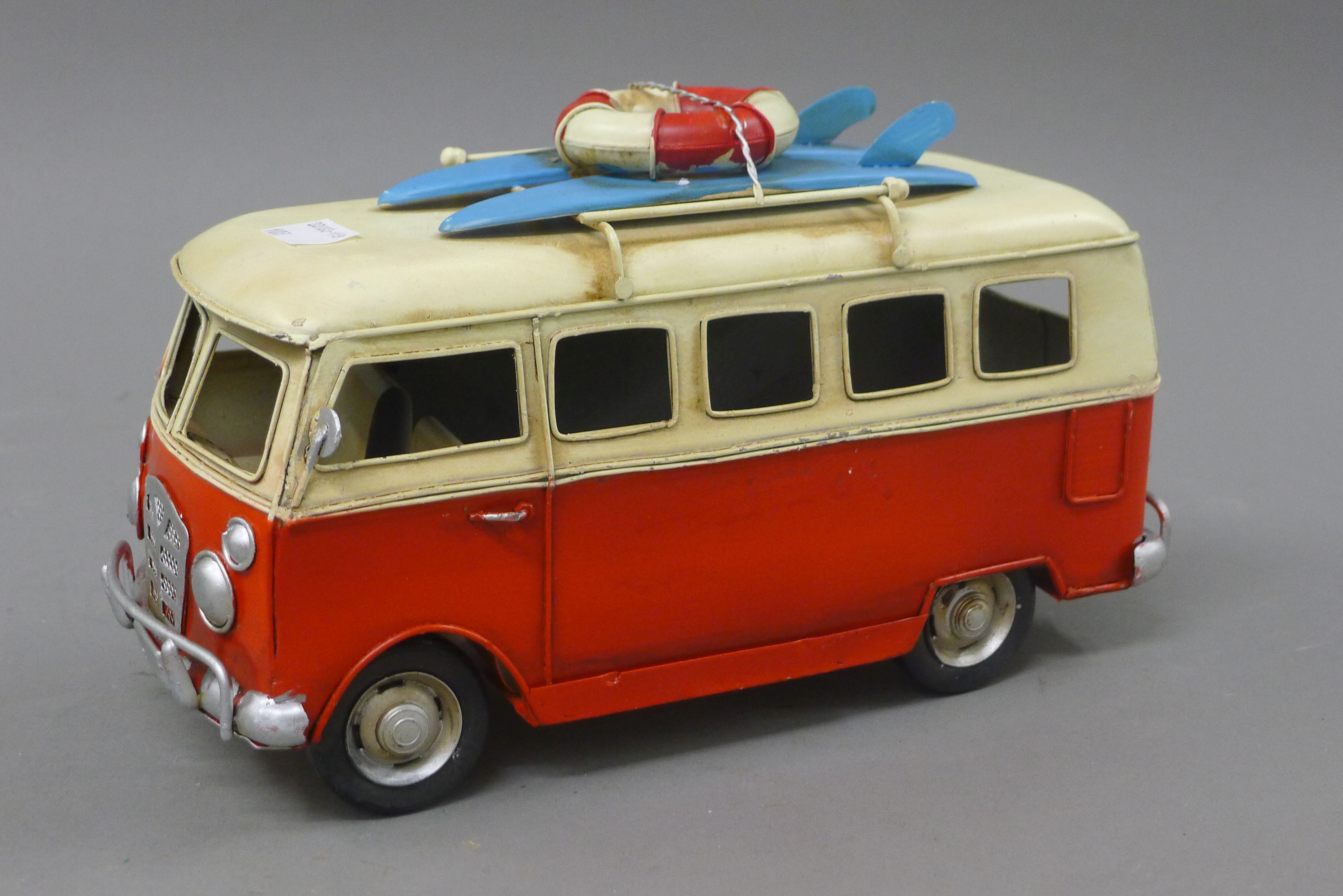 Two tin models of VW camper vans. 23 cm long. - Image 2 of 7